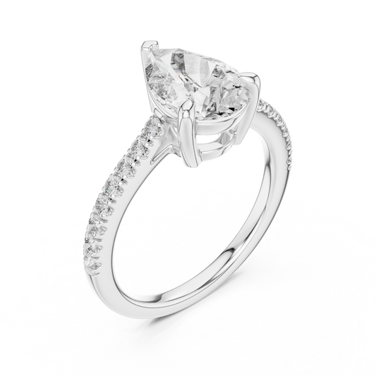 Brilliant Teardrop Diamond with a Sparkling Diamond-Encrusted Band