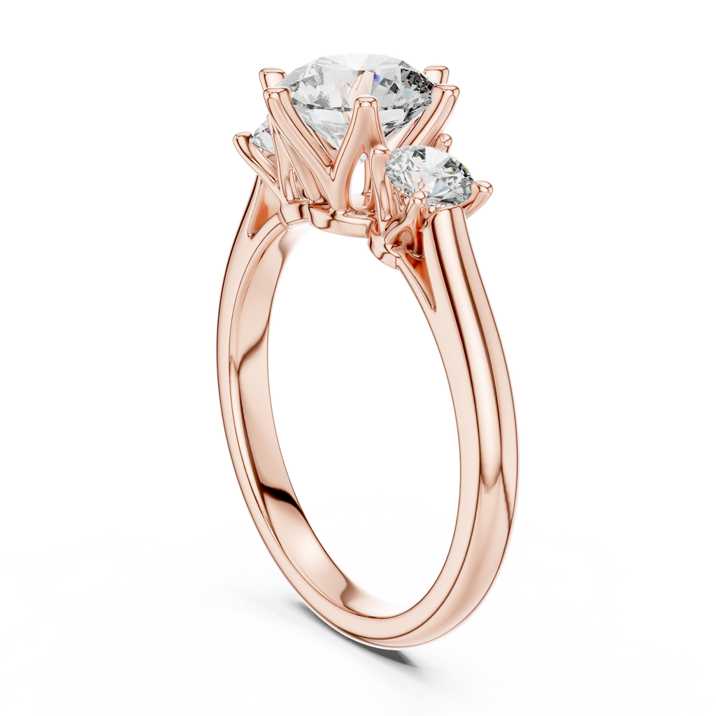Brilliant Round Diamond Three-Stone Ring with Petal Detail