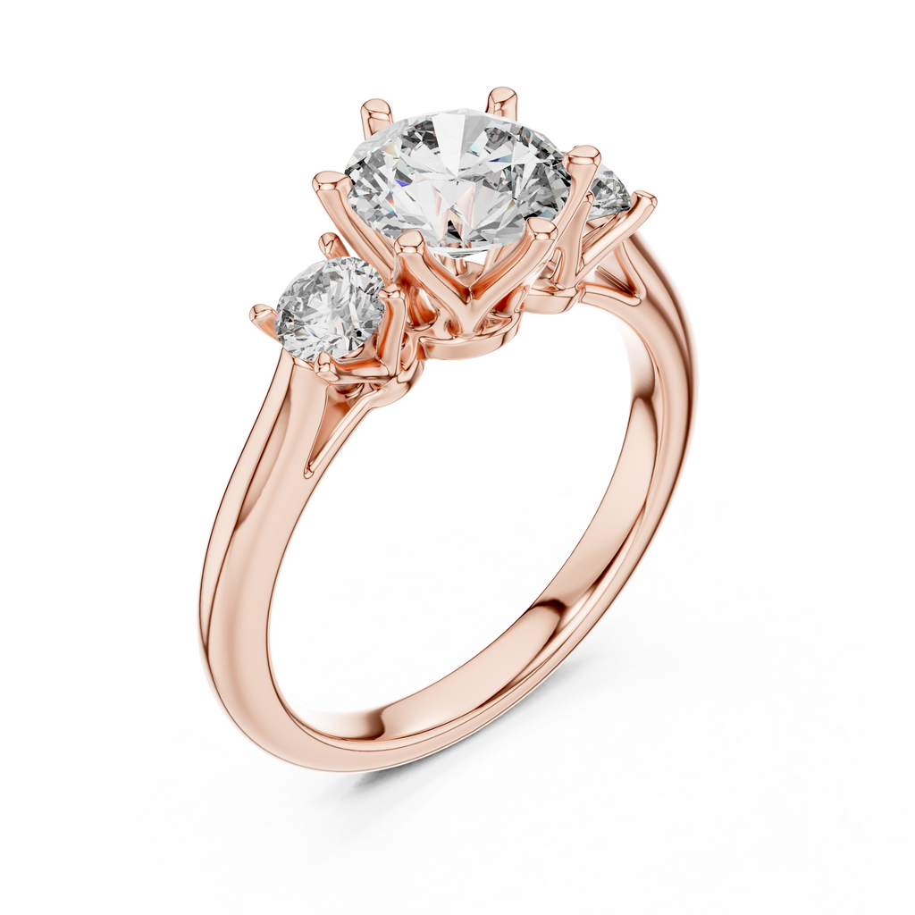 Brilliant Round Diamond Three-Stone Ring with Petal Detail