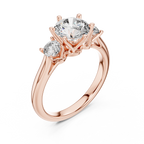 Brilliant Round Diamond Three-Stone Ring with Petal Detail