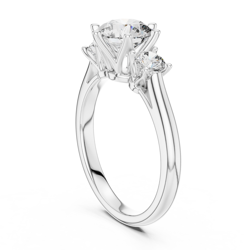Brilliant Round Diamond Three-Stone Ring with Petal Detail