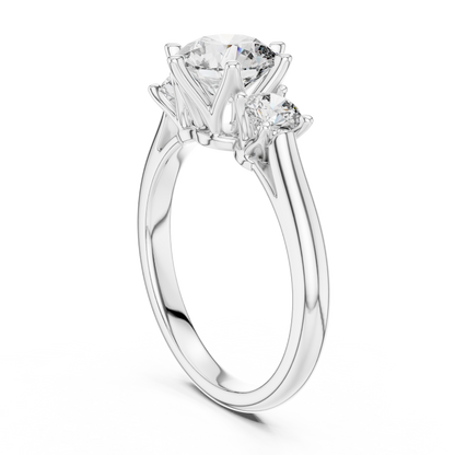 Brilliant Round Diamond Three-Stone Ring with Petal Detail