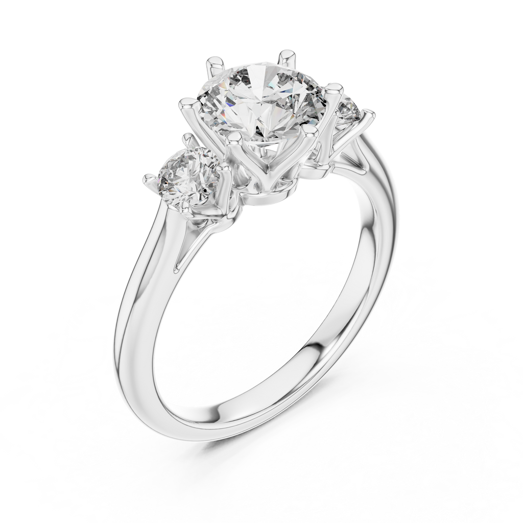 Brilliant Round Diamond Three-Stone Ring with Petal Detail
