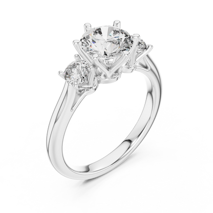 Brilliant Round Diamond Three-Stone Ring with Petal Detail