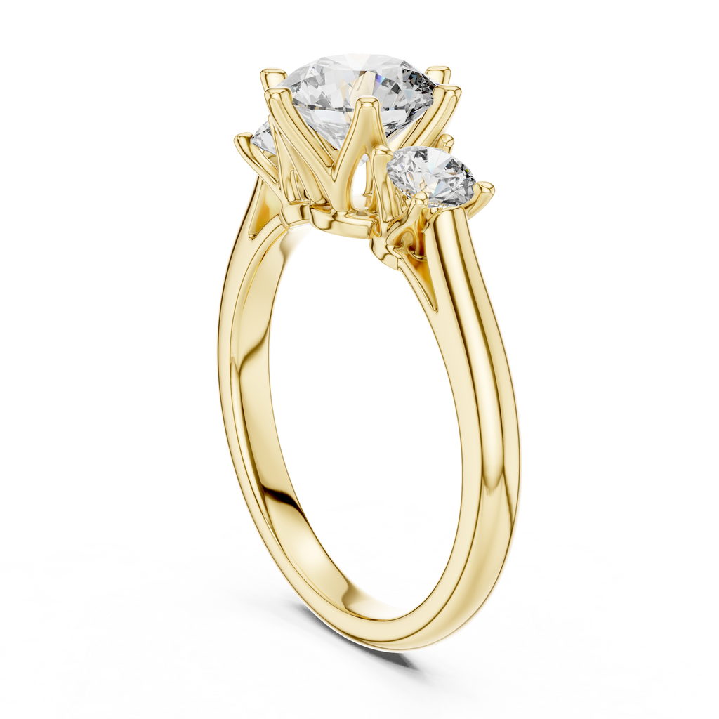 Brilliant Round Diamond Three-Stone Ring with Petal Detail