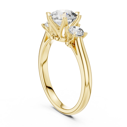Brilliant Round Diamond Three-Stone Ring with Petal Detail