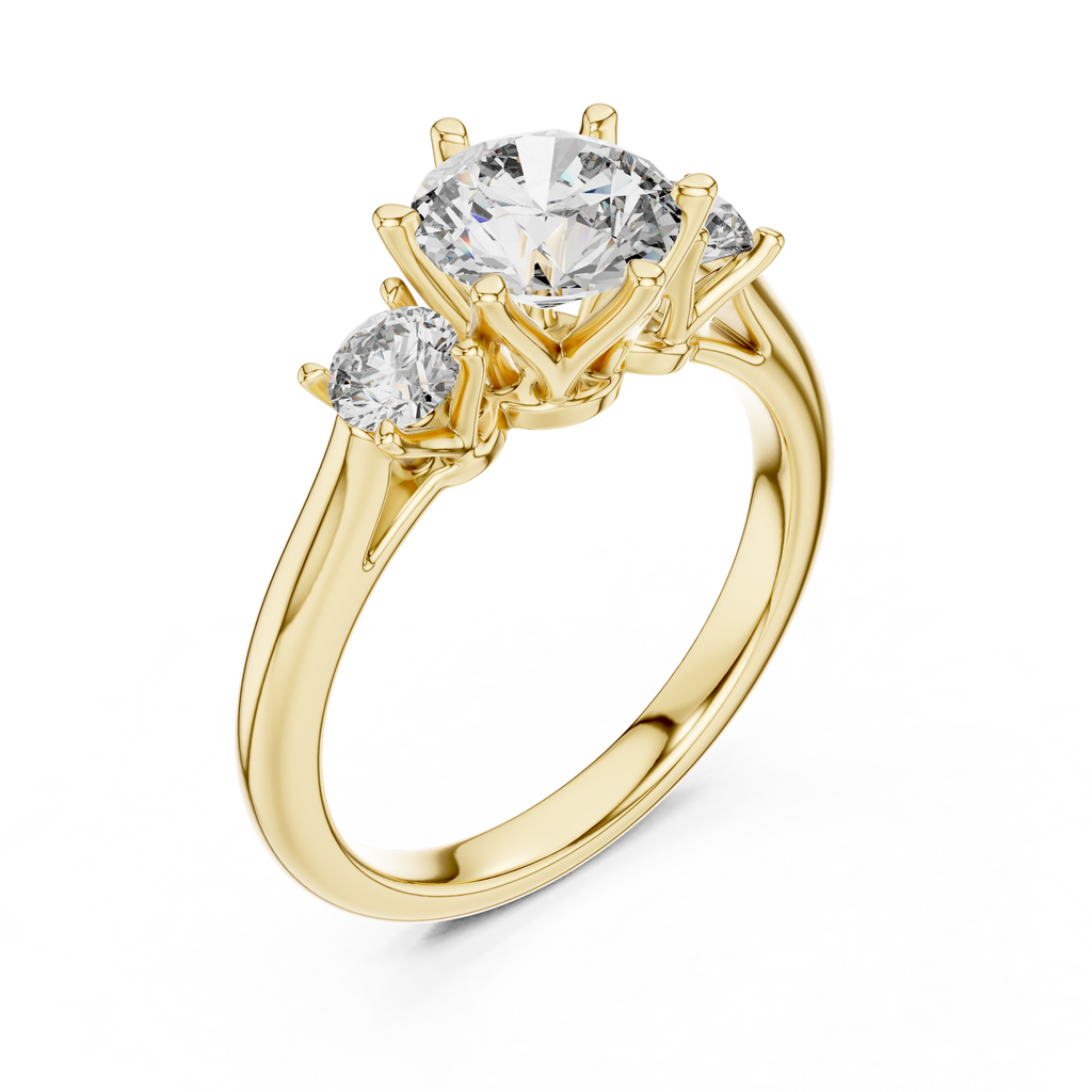 Brilliant Round Diamond Three-Stone Ring with Petal Detail