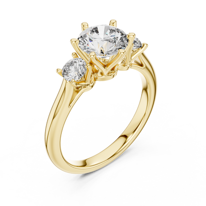 Brilliant Round Diamond Three-Stone Ring with Petal Detail