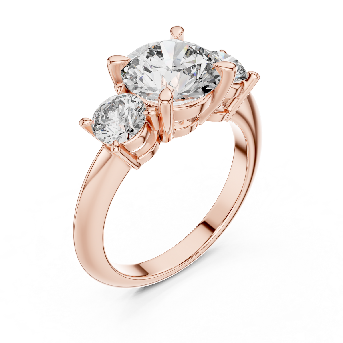 Brilliant Round Diamond Three-Stone Ring with Polished High-Shine Finish