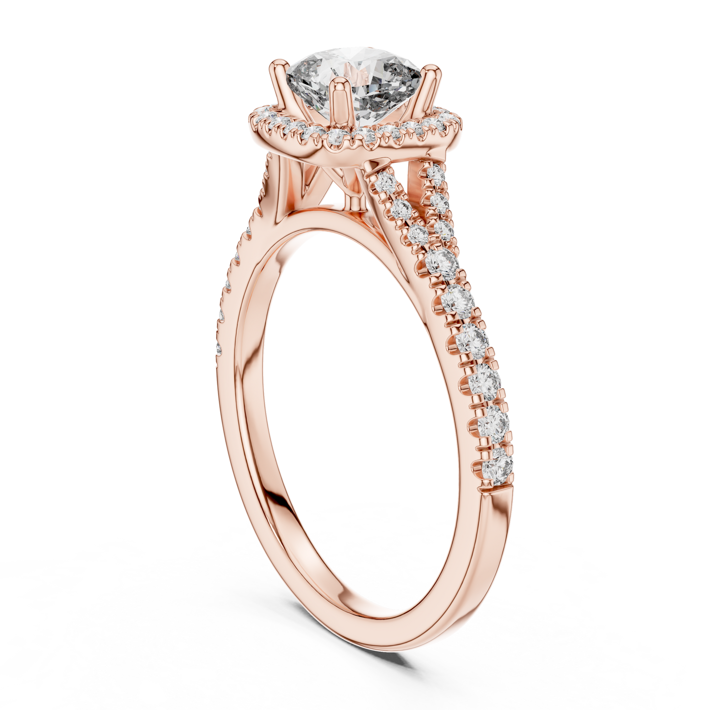 Cushion Cut Center with Brilliant Halo and Diamond Shank