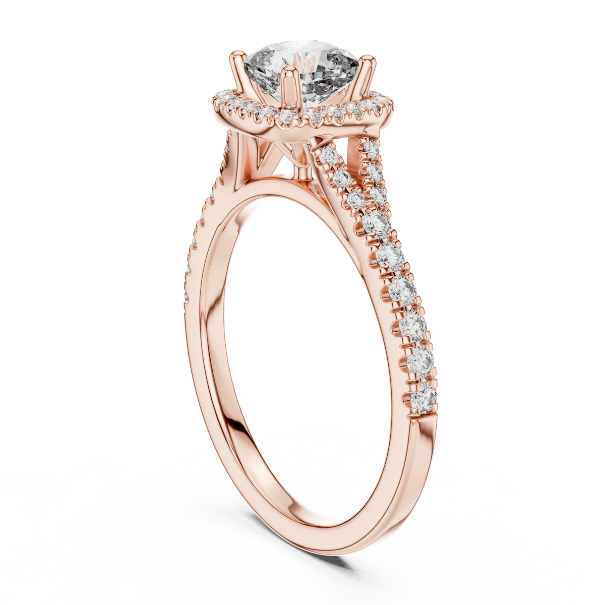 Cushion Cut Center with Brilliant Halo and Diamond Shank