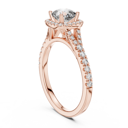 Cushion Cut Center with Brilliant Halo and Diamond Shank