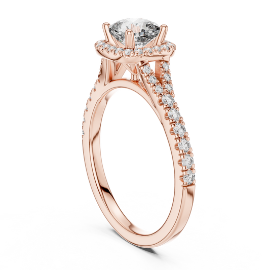Cushion Cut Center with Brilliant Halo and Diamond Shank