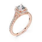 Cushion Cut Center with Brilliant Halo and Diamond Shank