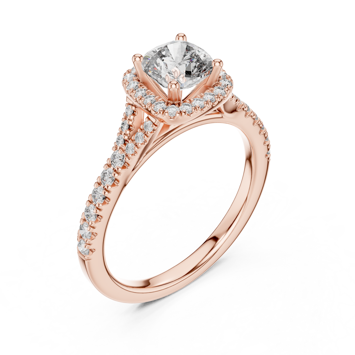 Cushion Cut Center with Brilliant Halo and Diamond Shank
