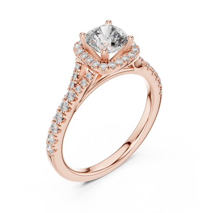 Cushion Cut Center with Brilliant Halo and Diamond Shank