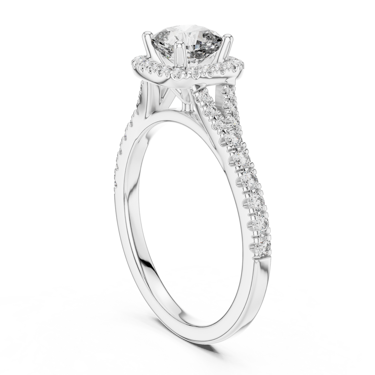 Cushion Cut Center with Brilliant Halo and Diamond Shank