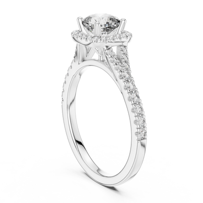 Cushion Cut Center with Brilliant Halo and Diamond Shank