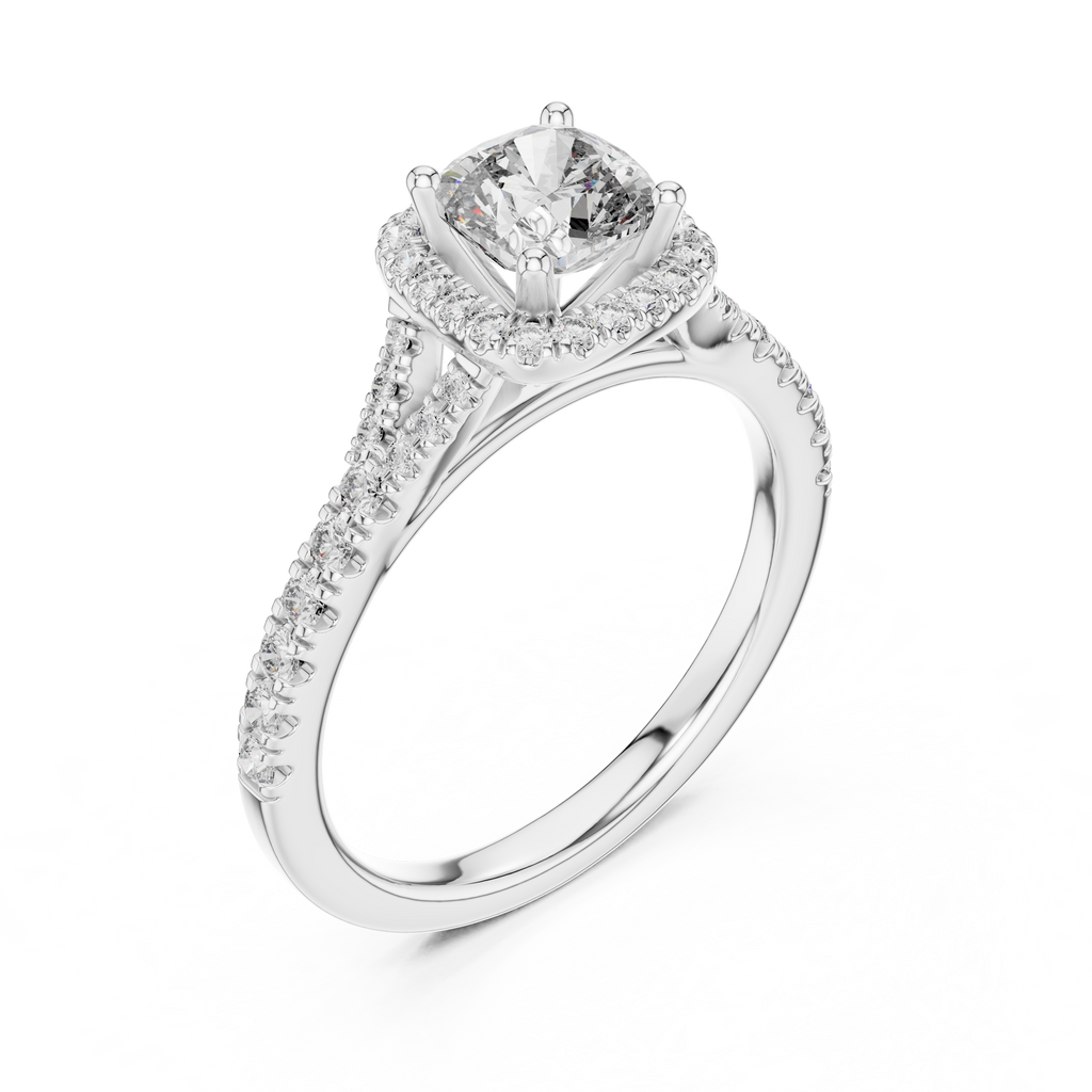 Cushion Cut Center with Brilliant Halo and Diamond Shank