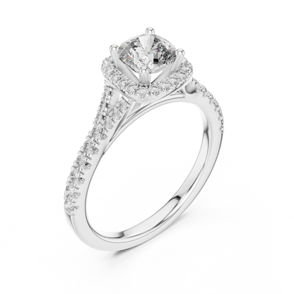Cushion Cut Center with Brilliant Halo and Diamond Shank