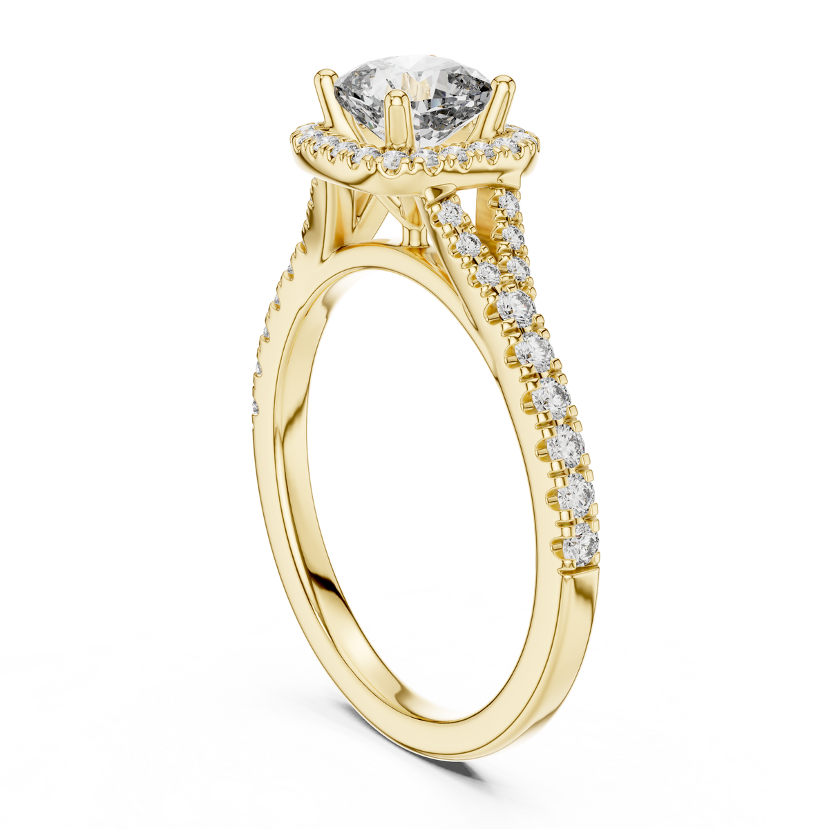 Cushion Cut Center with Brilliant Halo and Diamond Shank