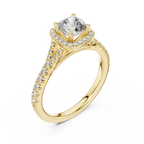 Cushion Cut Center with Brilliant Halo and Diamond Shank