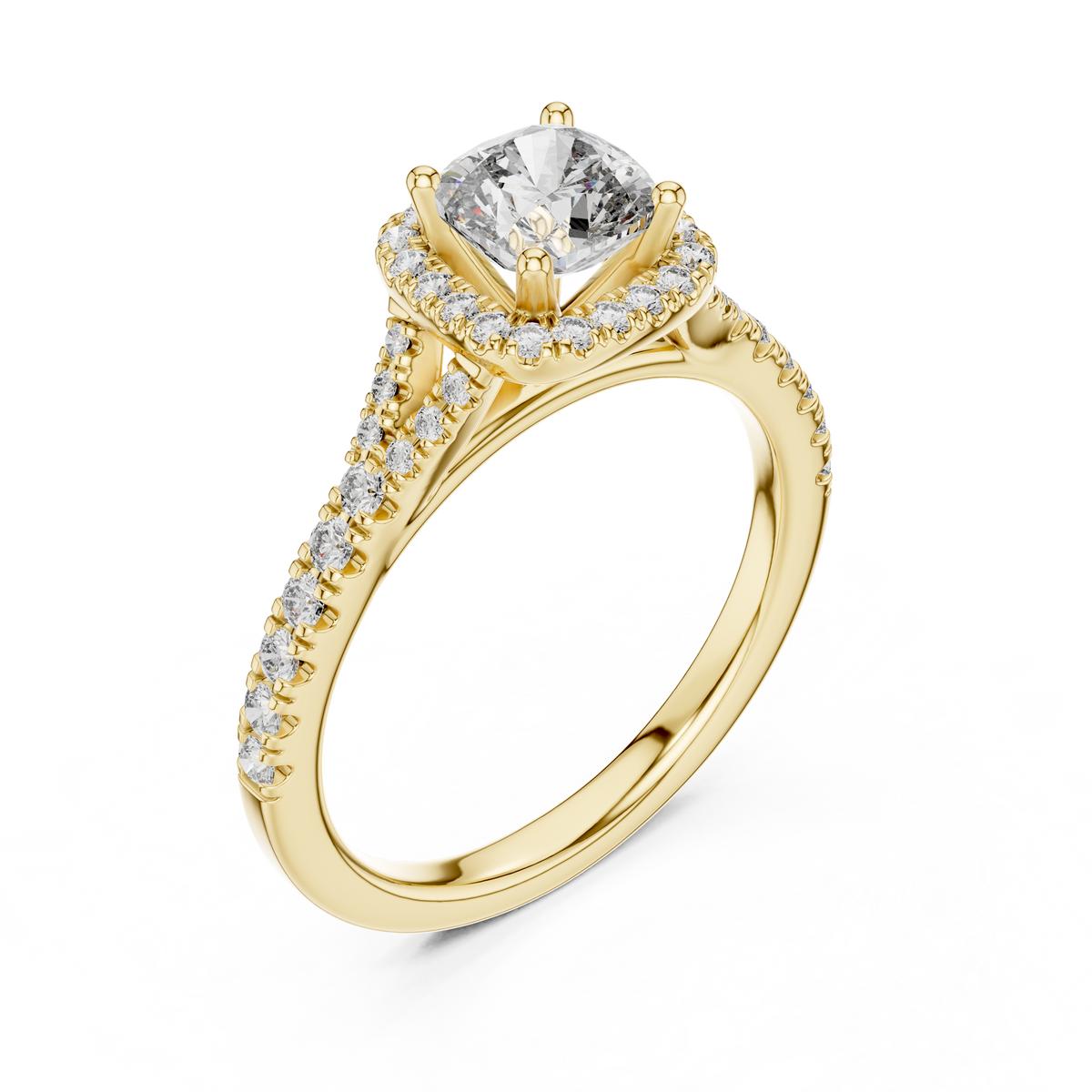 Cushion Cut Center with Brilliant Halo and Diamond Shank