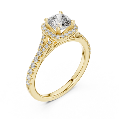 Cushion Cut Center with Brilliant Halo and Diamond Shank