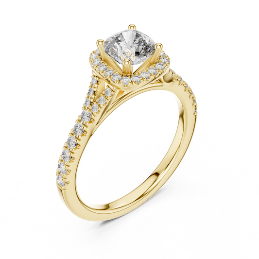 Cushion Cut Center with Brilliant Halo and Diamond Shank