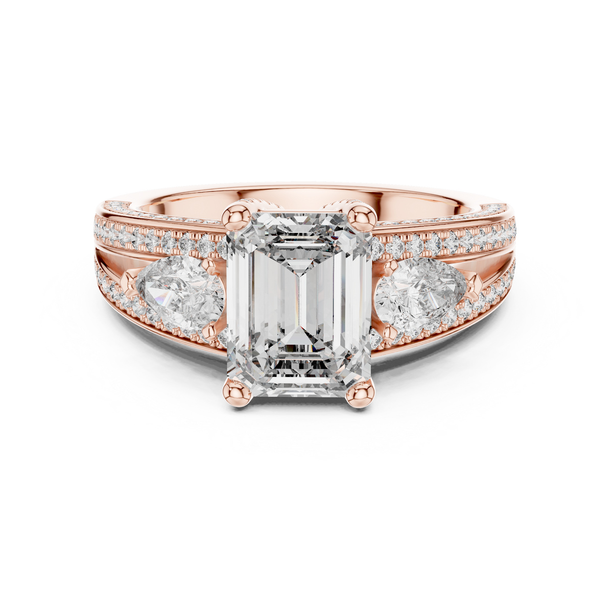 Majestic Emerald-Cut Lab Grown Diamond Three-Stone Ring.