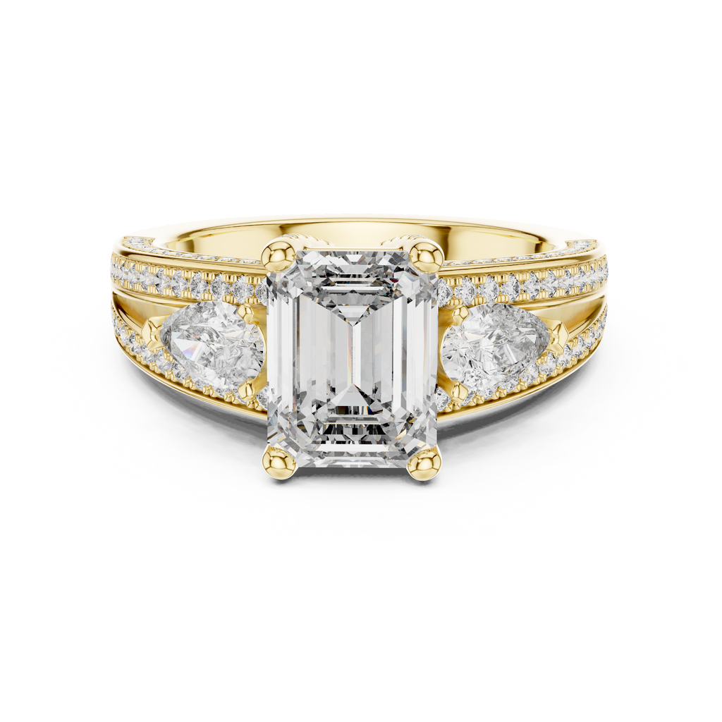 Majestic Emerald-Cut Lab Grown Diamond Three-Stone Ring.