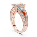 Emerald-Cut Center with Pear Accents and Multi-Row Diamond Shank