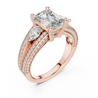 Emerald-Cut Center with Pear Accents and Multi-Row Diamond Shank