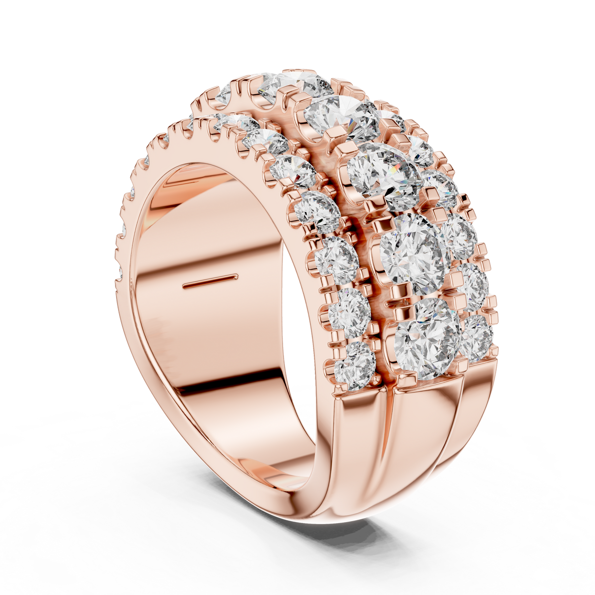 Graduated Triple Row Diamond Band with High-Polish Finish
