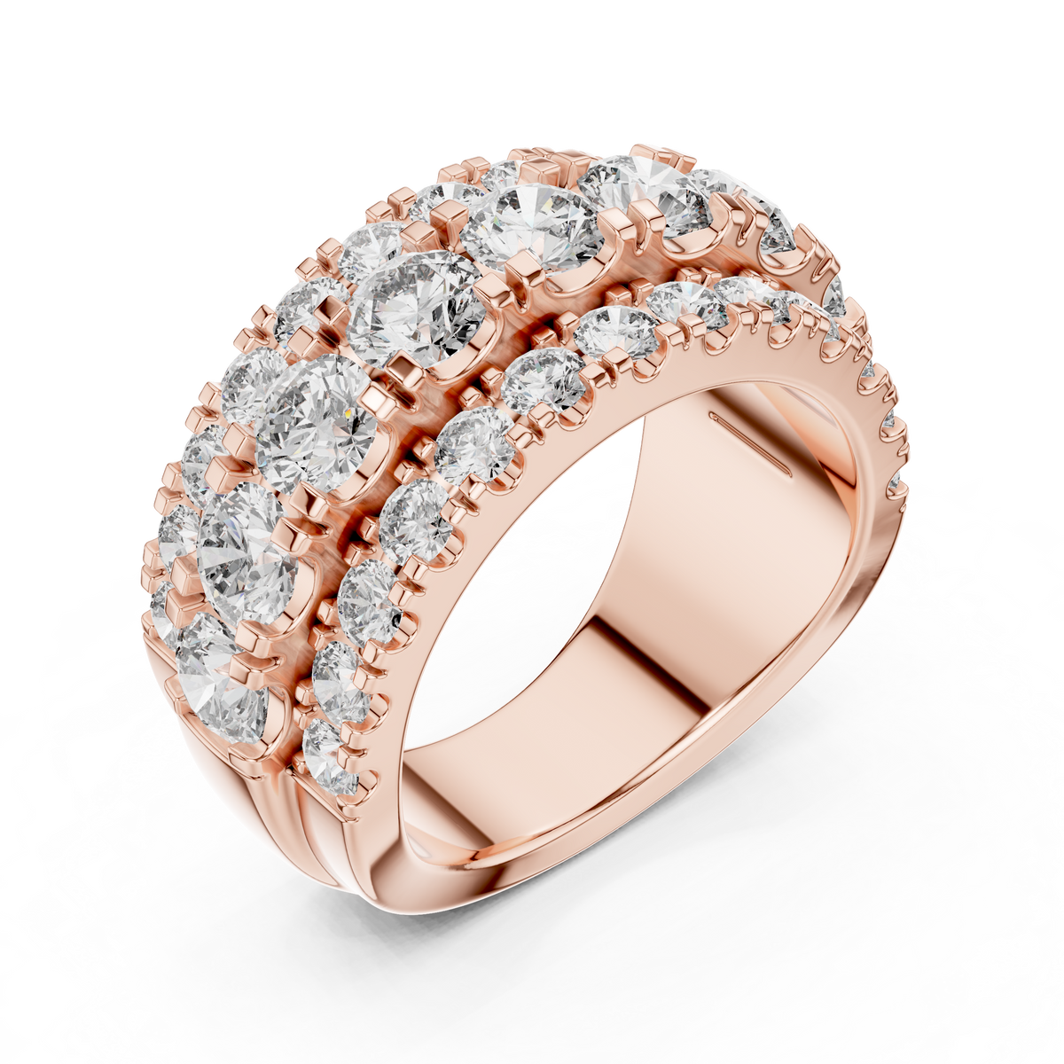 Graduated Triple Row Diamond Band with High-Polish Finish