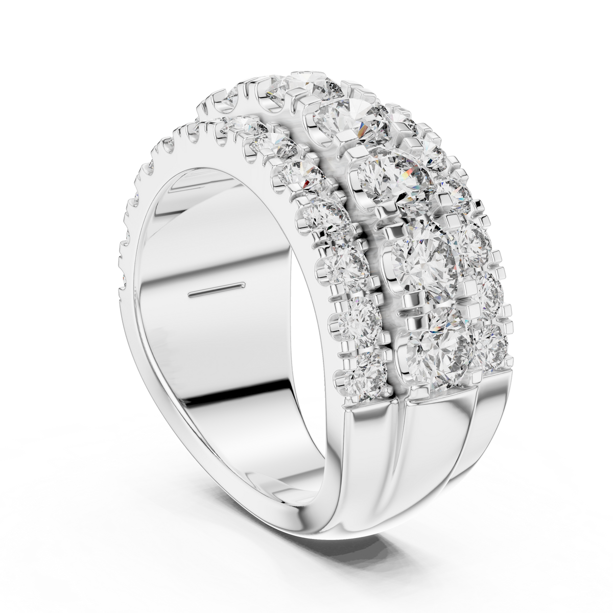 Graduated Triple Row Diamond Band with High-Polish Finish