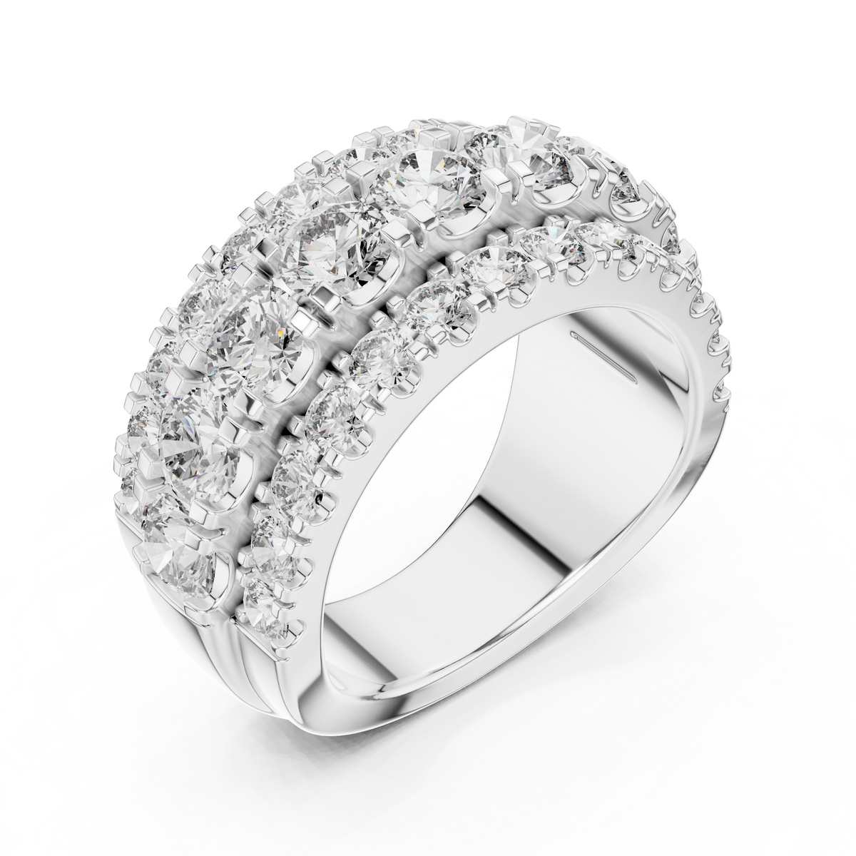 Graduated Triple Row Diamond Band with High-Polish Finish