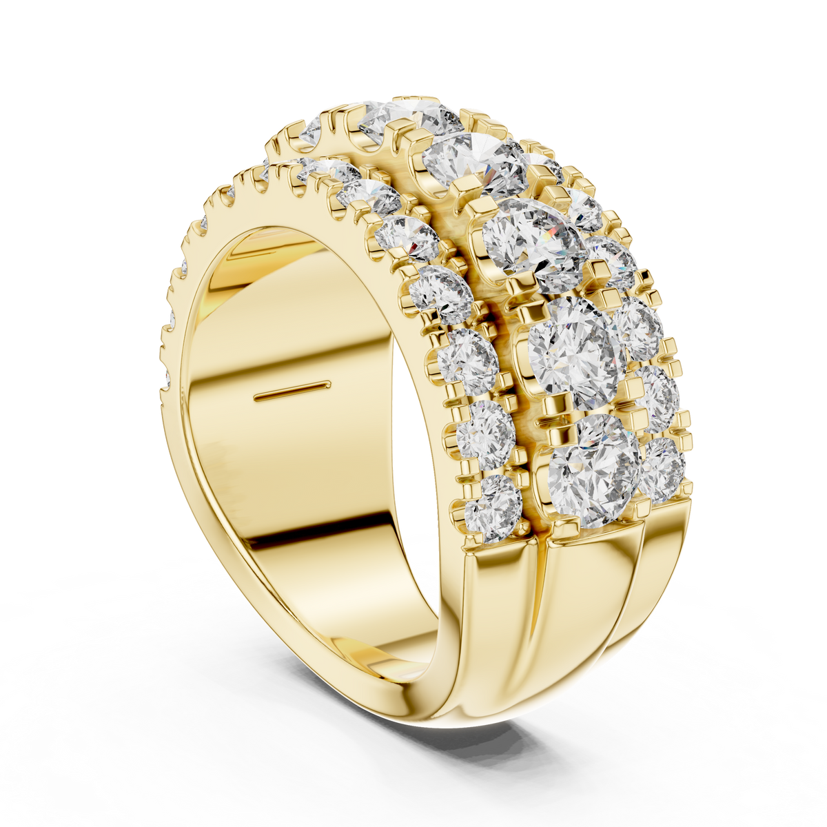 Graduated Triple Row Diamond Band with High-Polish Finish