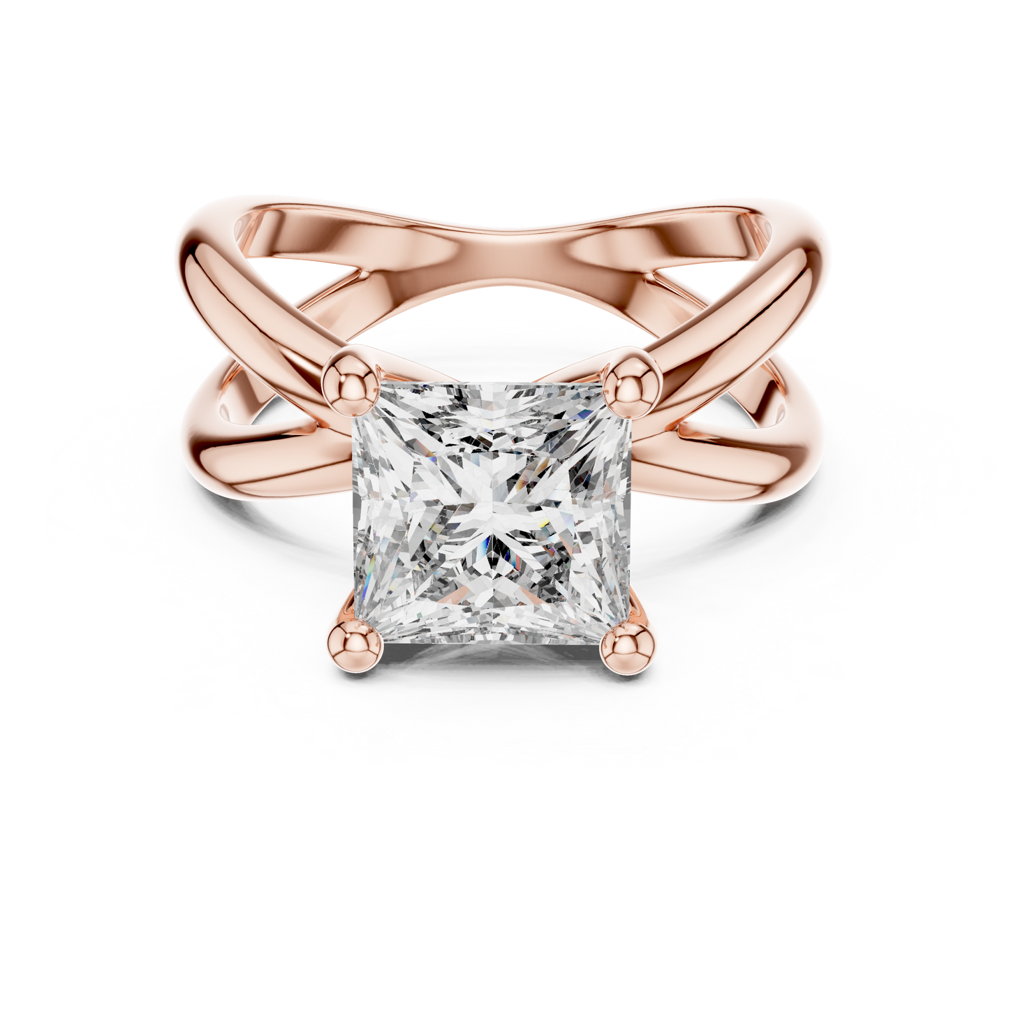 Princess Cut Ring with Interlocking Split Shank
