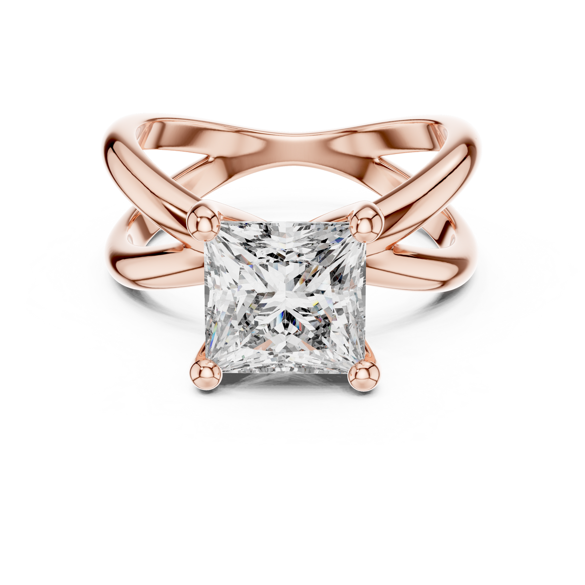 Princess Cut Ring with Interlocking Split Shank