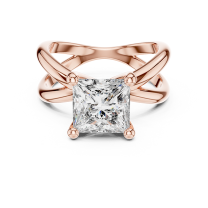Princess Cut Ring with Interlocking Split Shank