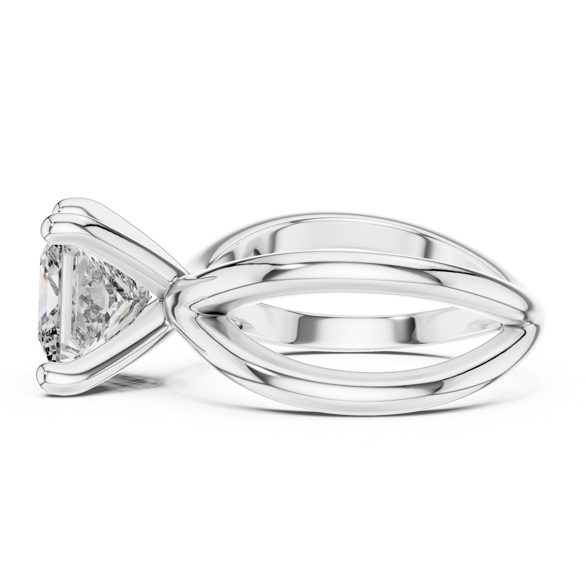 Princess Cut Ring with Interlocking Split Shank