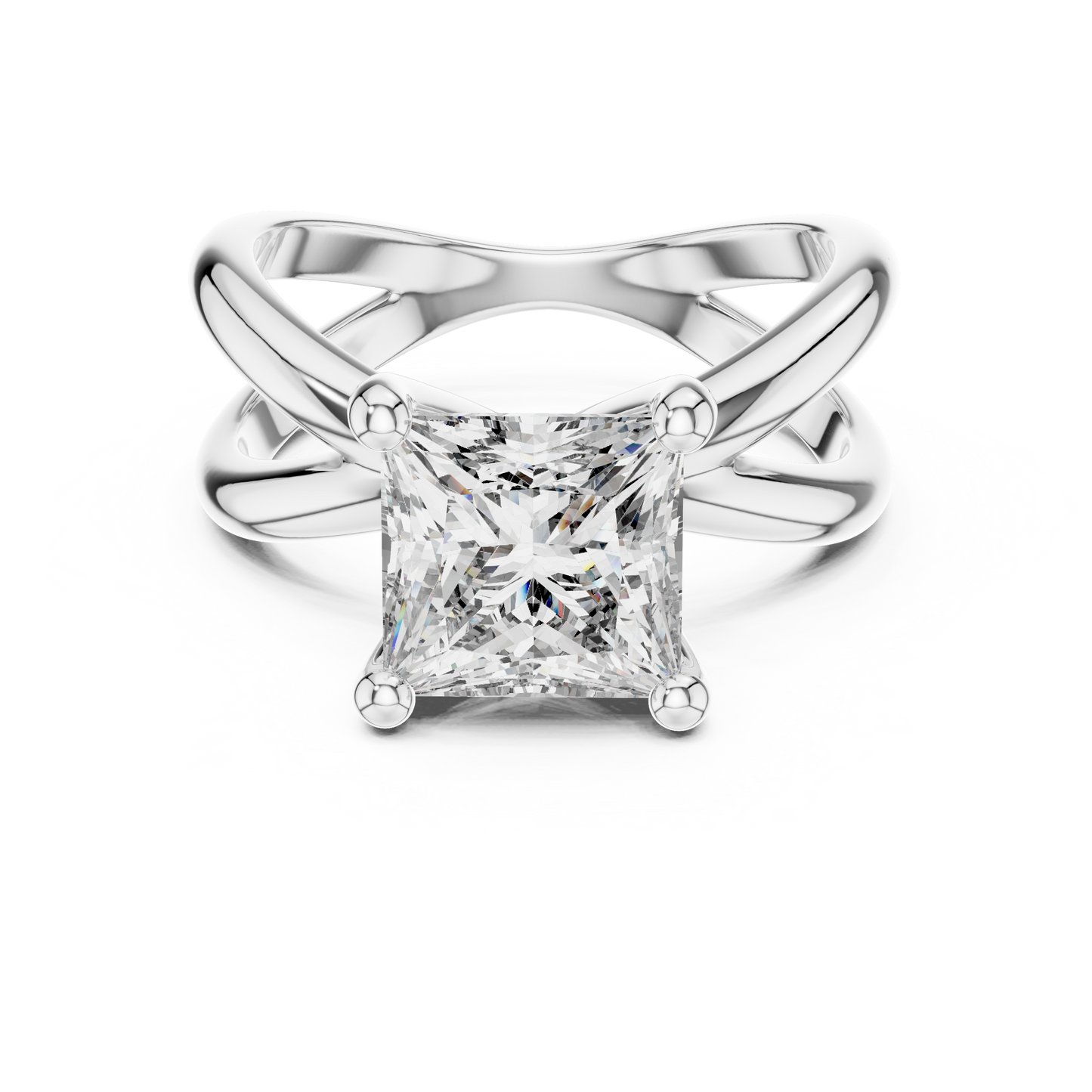Princess Cut Ring with Interlocking Split Shank