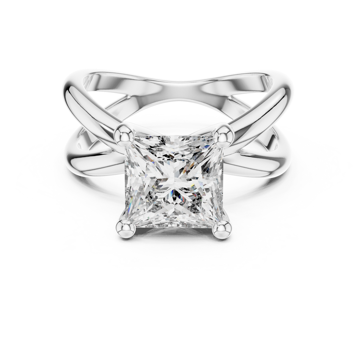 Princess Cut Ring with Interlocking Split Shank