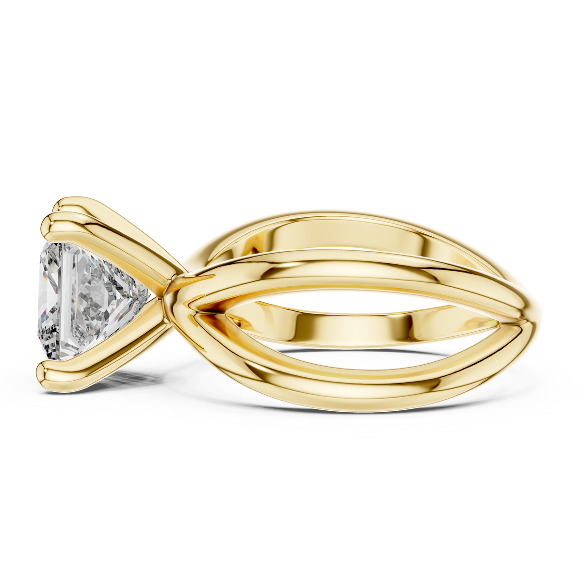 Princess Cut Ring with Interlocking Split Shank