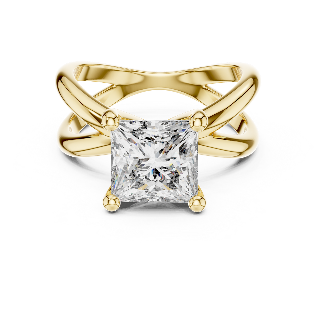 Princess Cut Ring with Interlocking Split Shank