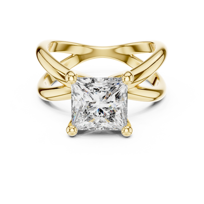 Princess Cut Ring with Interlocking Split Shank