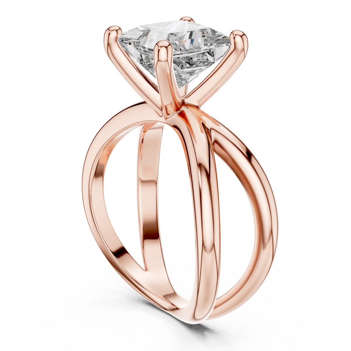 Princess Cut Ring with Interlocking Split Shank
