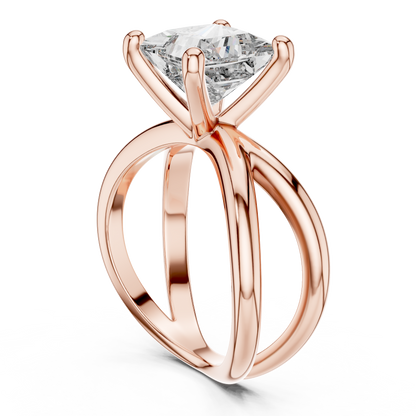 Princess Cut Ring with Interlocking Split Shank