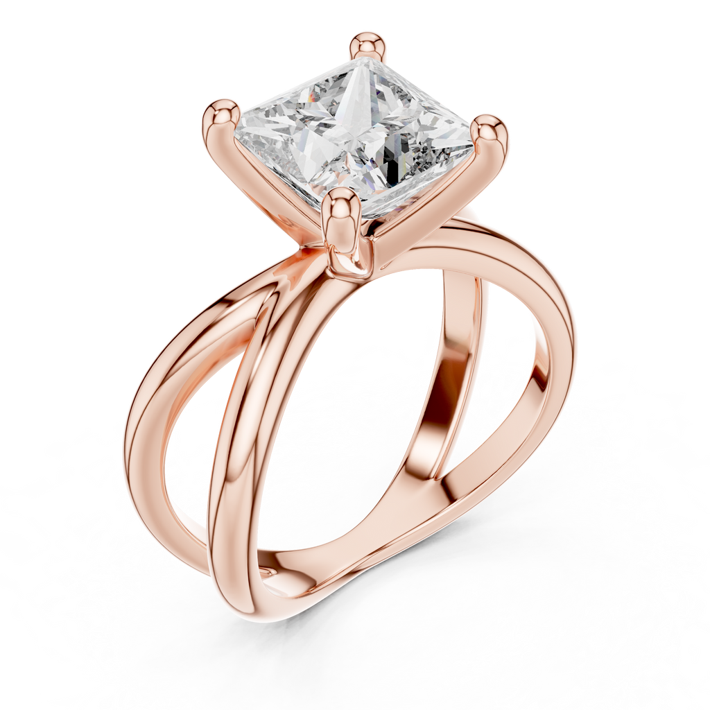 Princess Cut Ring with Interlocking Split Shank